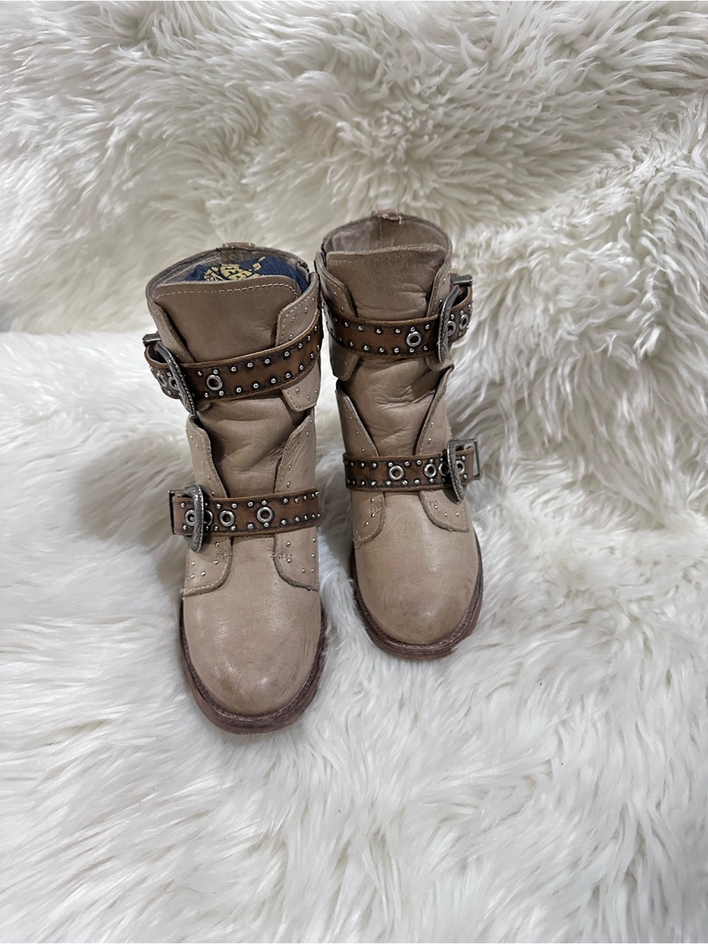 Freebird Selina taupe Studded Buckle Mid-Calf Boots